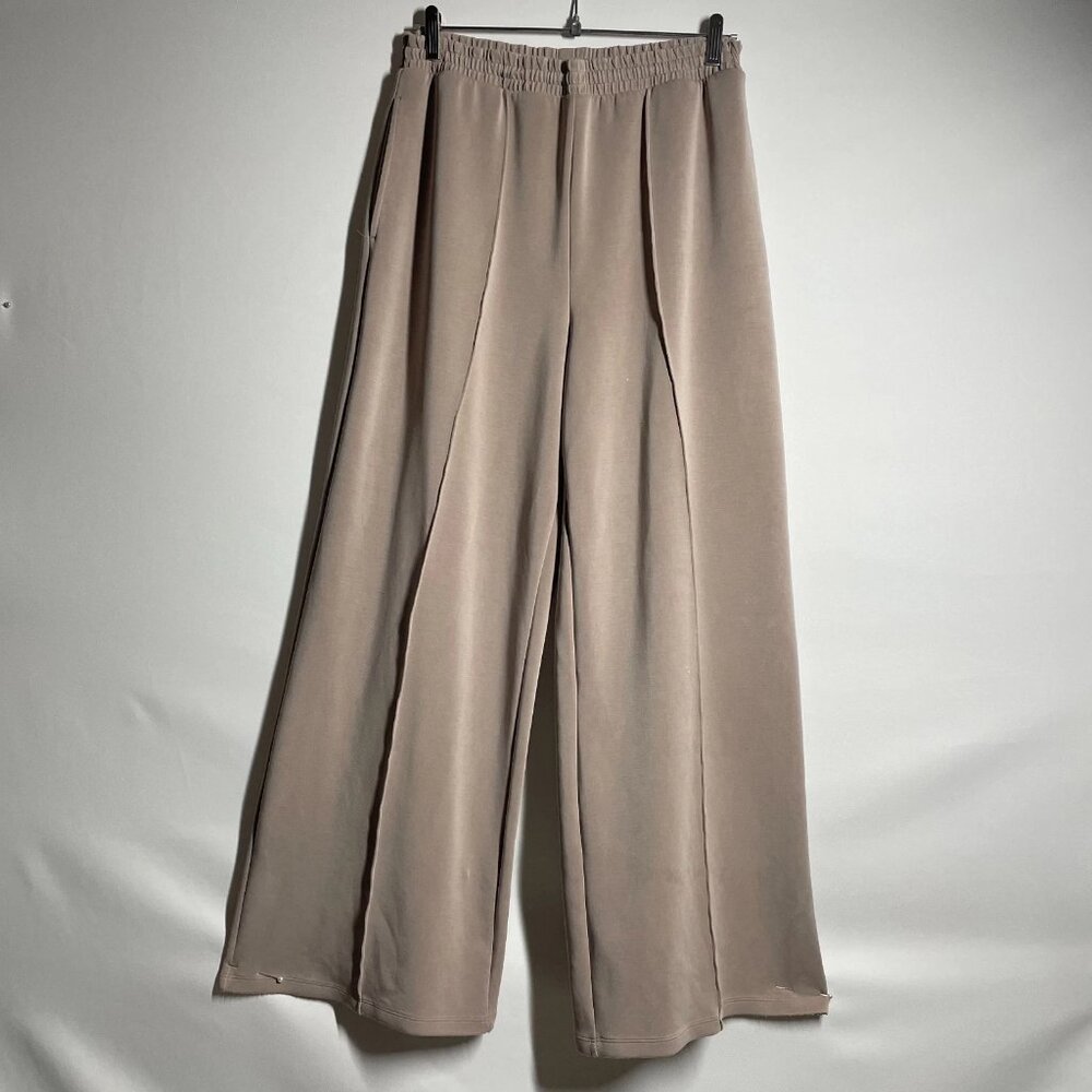 VSX Tan/Mauve Pink High Rise Featherweight Knit Wide Leg Trouser Pants Sz L
